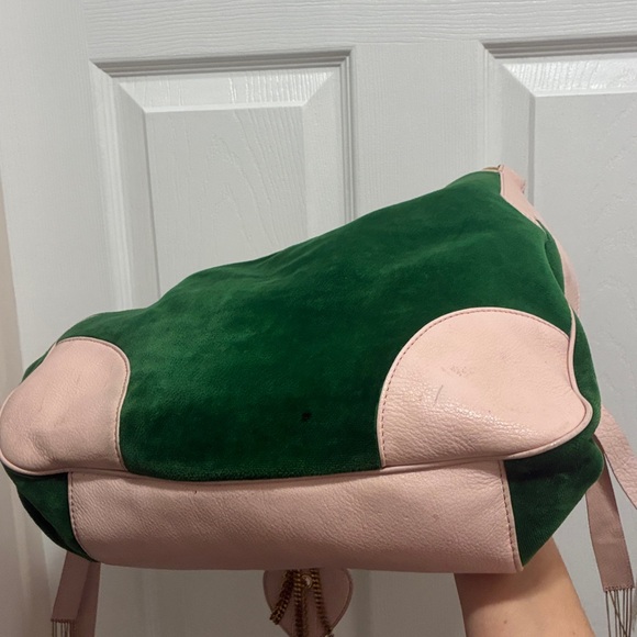 Y2K VINTAGE Juicy Couture Green PINK PLUSH VELOUR DAYDREAMER Shoulder Bag Purse - Picture 14 of 17
